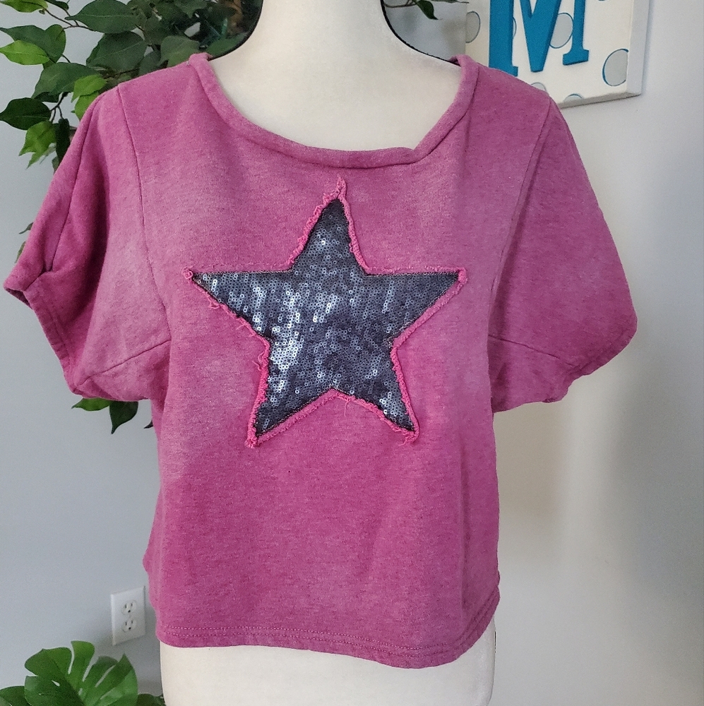 IMAGINARY VOYAGE Mineral Wash Oversized Cropped Sequin Star M